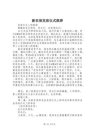 新农保发放仪式致辞