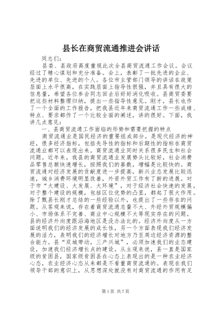 县长在商贸流通推进会讲话