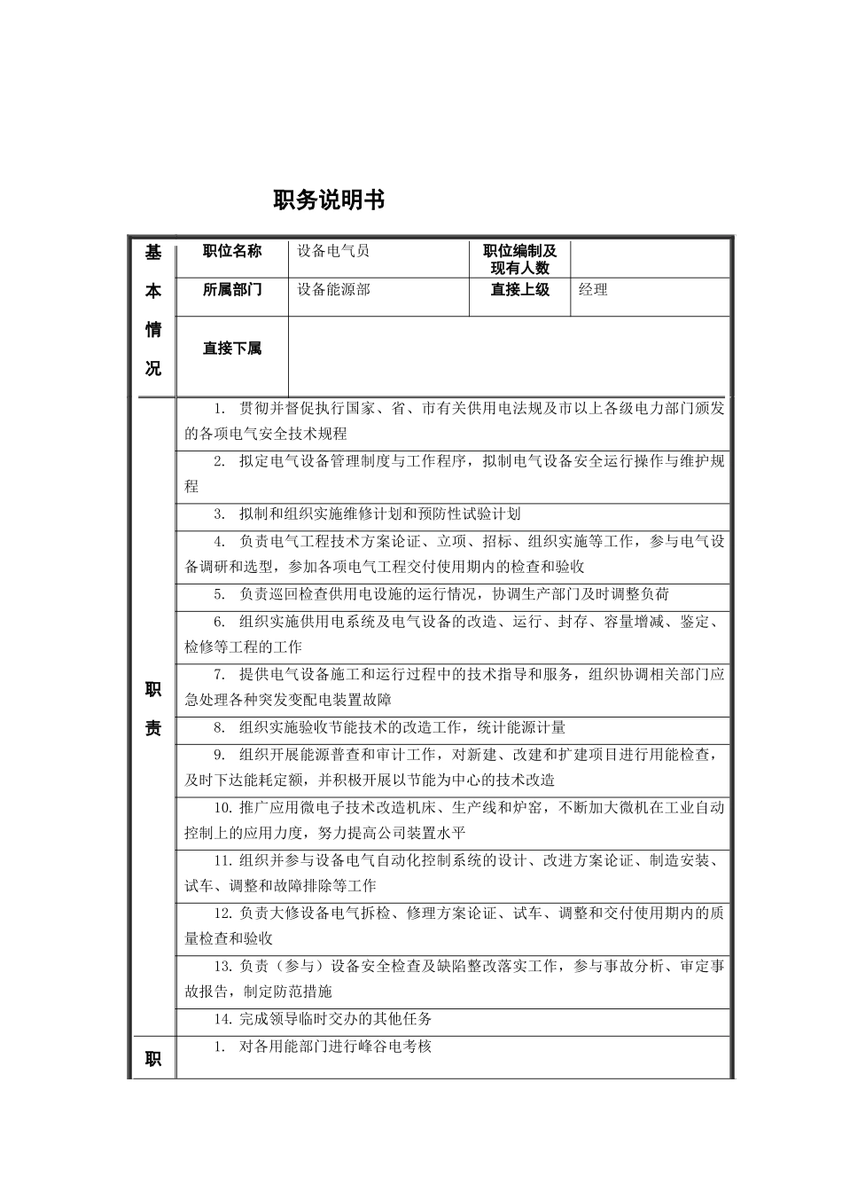 江动股份-电气员职位说明书_第1页