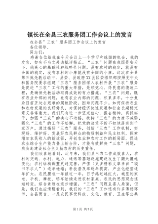 镇长在全县三农服务团工作会议上的发言