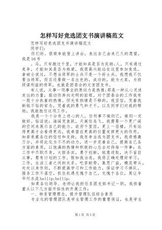 怎样写好竞选团支书演讲稿范文