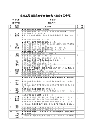 水运工程项目安全督查检查表XXXX0505