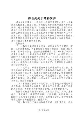 综合处处长精彩演讲