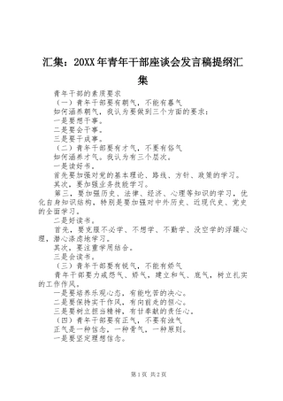 汇集：20XX年青年干部座谈会发言稿提纲汇集