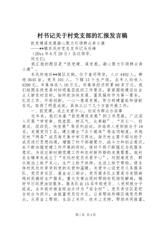 村书记关于村党支部的汇报发言稿