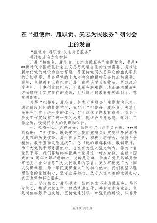 在“担使命、履职责、矢志为民服务”研讨会上的发言