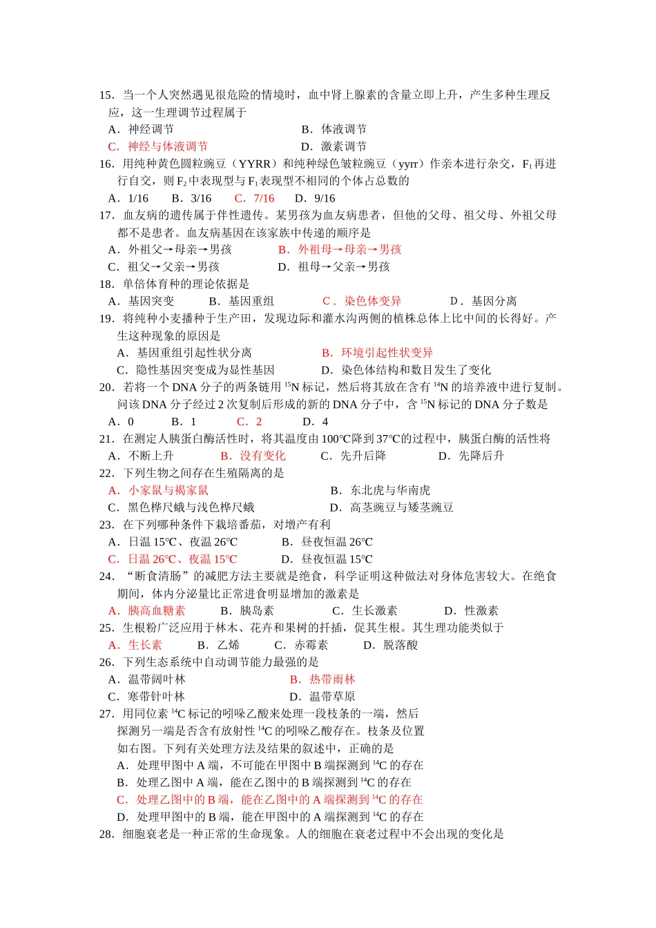 江苏某中学学业水平测试第三次模拟试卷之生物_第3页