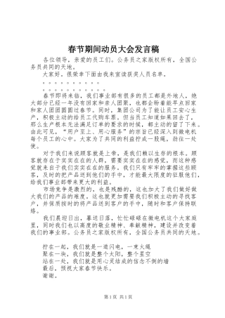 春节期间动员大会发言稿