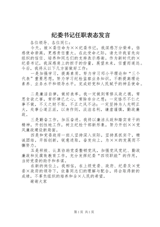 纪委书记任职表态发言