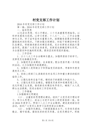 村党支部工作计划 