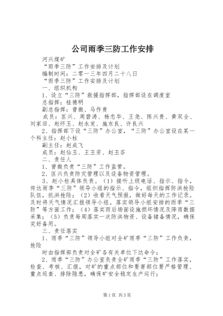 公司雨季三防工作安排 