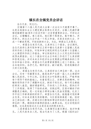 镇长在全镇党员会讲话