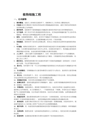 植物细胞工程考试重点资料