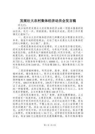 发展壮大农村集体经济动员会发言稿