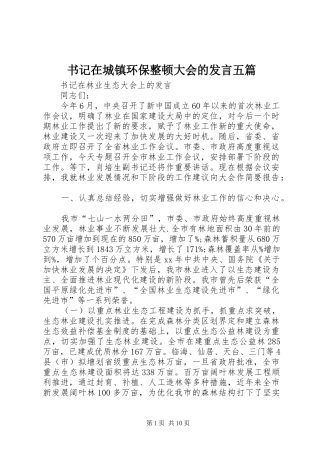书记在城镇环保整顿大会的发言五篇