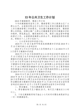XX年公共卫生工作计划 