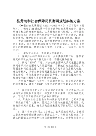 县劳动和社会保障局贯彻两规划实施方案 