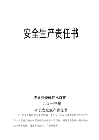 泮水煤矿责任书