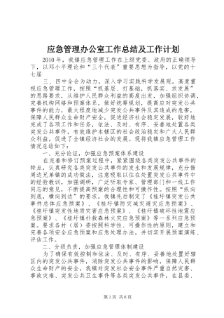 应急管理办公室工作总结及工作计划 