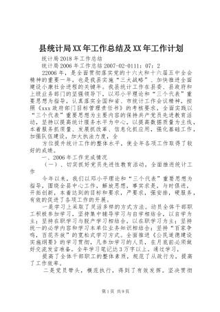 县统计局XX年工作总结及XX年工作计划 
