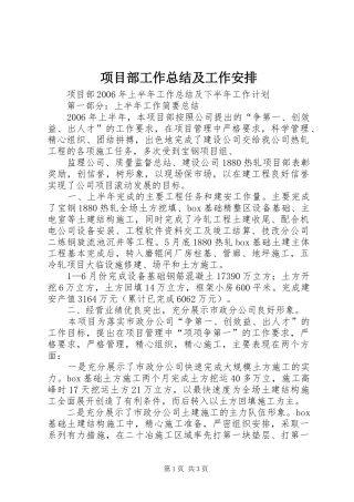 项目部工作总结及工作安排 