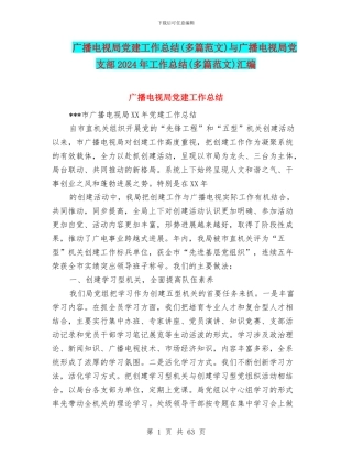 广播电视局党建工作总结与广播电视局党支部2024年工作总结(多篇范文)汇编