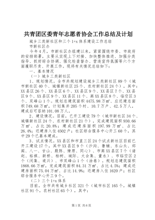 共青团区委青年志愿者协会工作总结及计划 