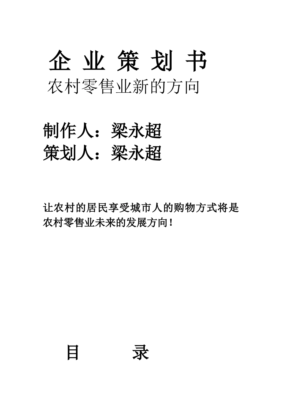 企业策划书-农村零售业新的方向_第1页