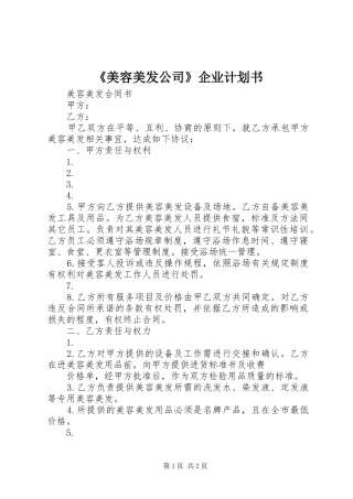 《美容美发公司》企业计划书 