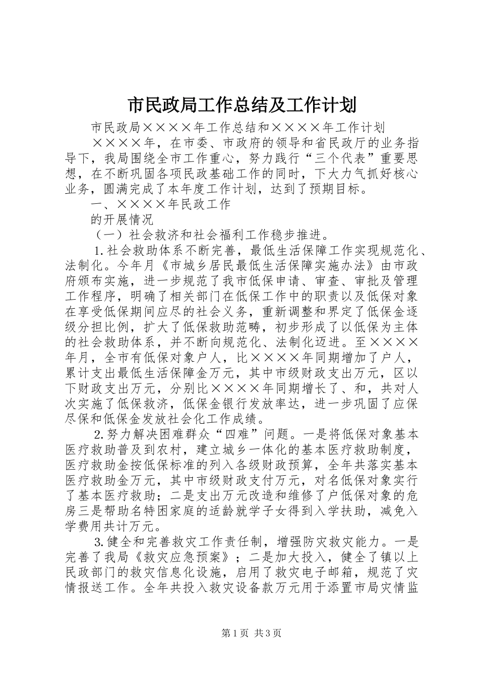 市民政局工作总结及工作计划 _第1页