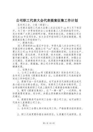 公司职工代表大会代表提案征集工作计划 