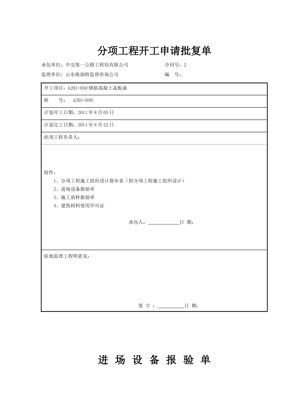 k201+050钢筋混凝土盖板涵工程施工组织设计_第1页