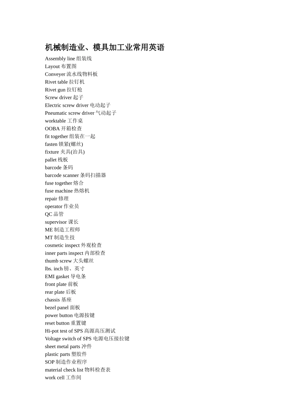 机械制造业、模具加工业常用英语_第1页