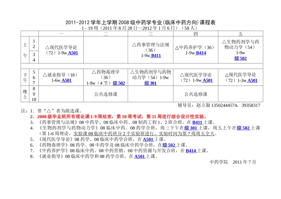 XXXX-XXXX学年上学期中药学院课表(最新稿819)_第2页