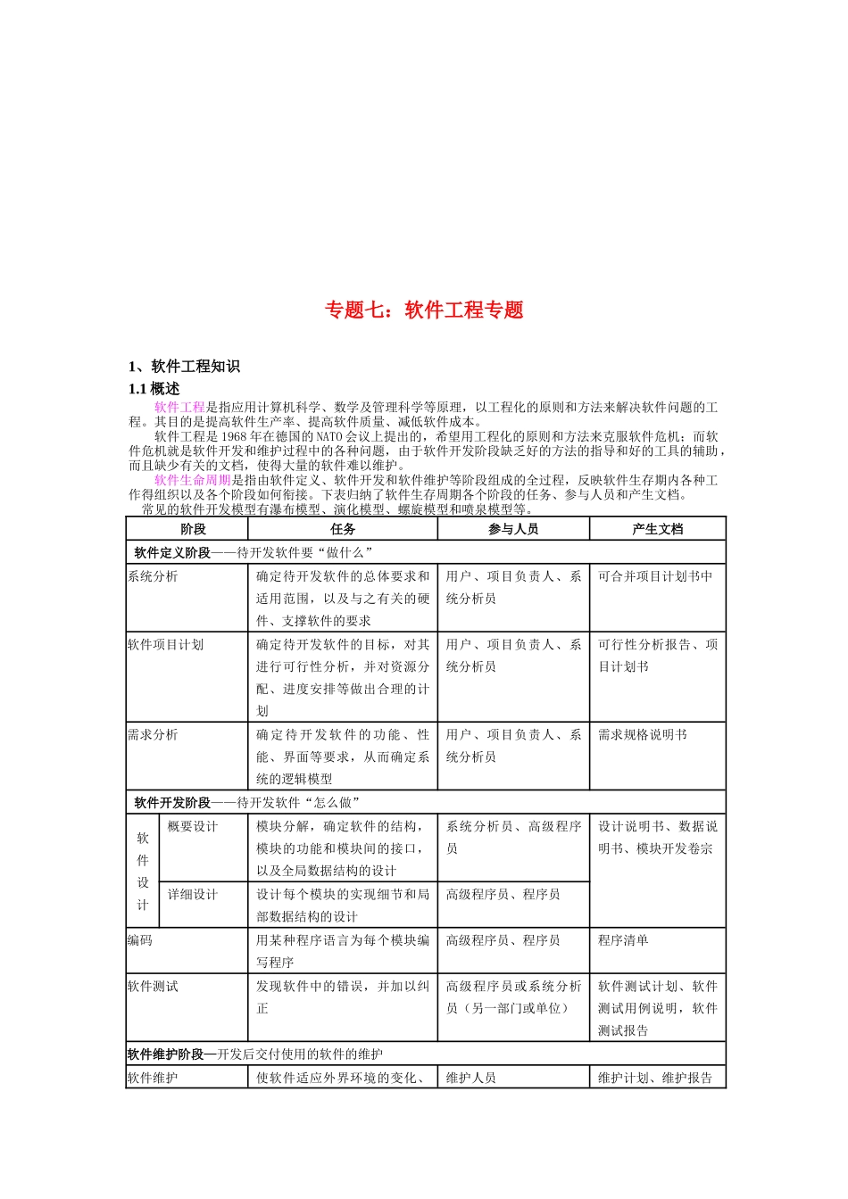 软件工程基础知识考试资料_第1页