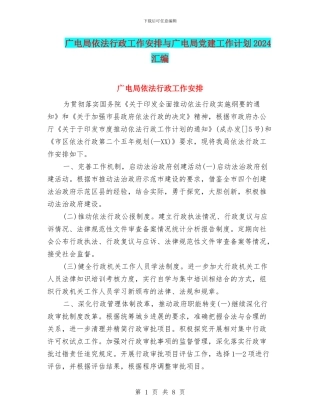 广电局依法行政工作安排与广电局党建工作计划2024汇编