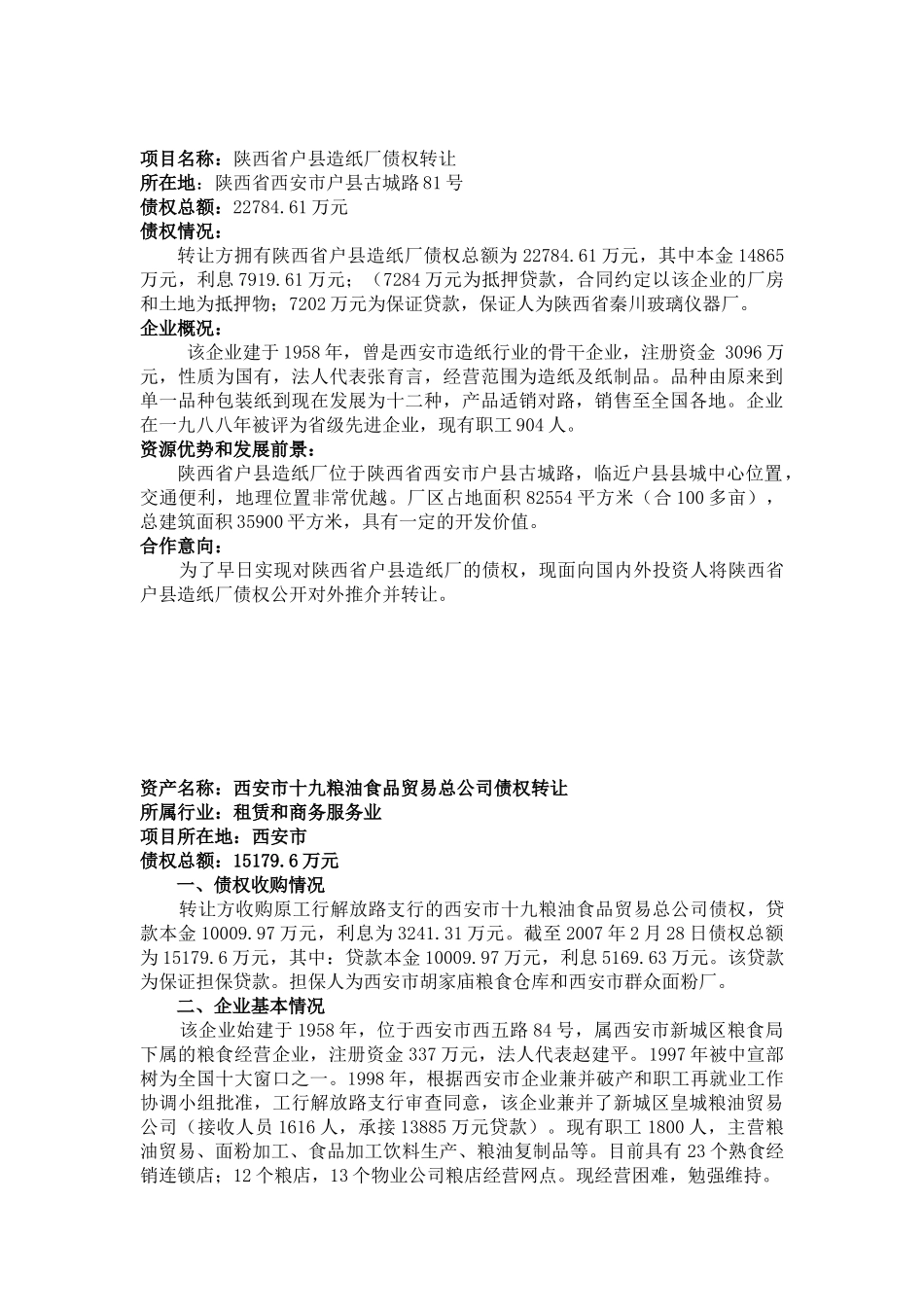 陕西省农业综合开发总公司债权推介公告_第3页