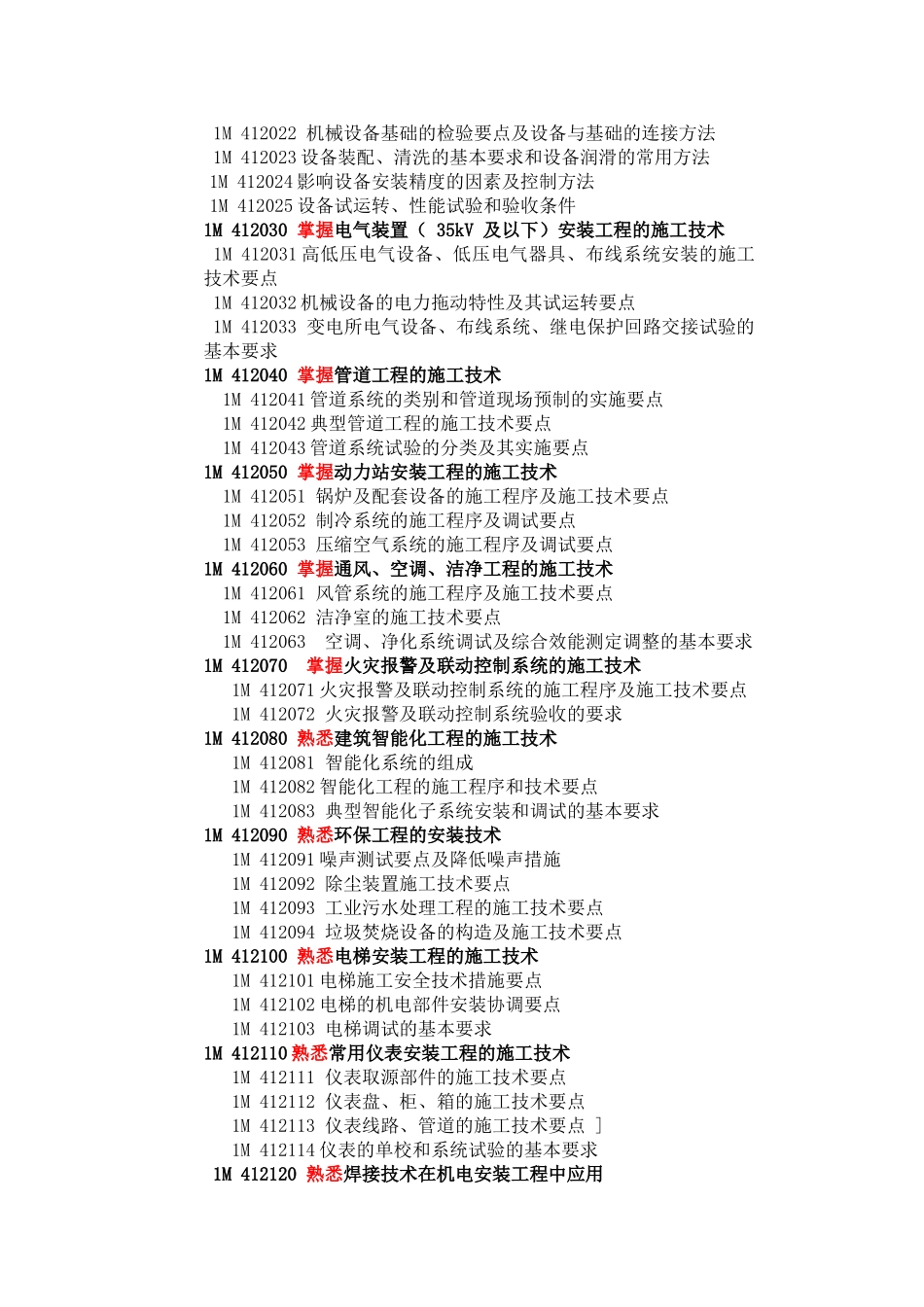 机电工程安装一级考试大纲_第2页