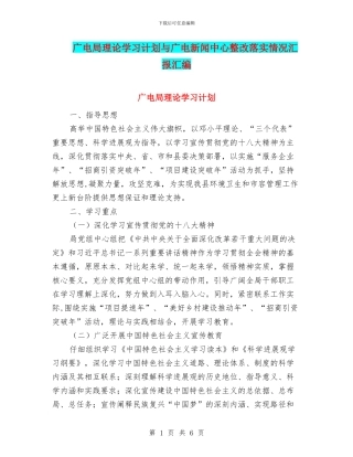 广电局理论学习计划与广电新闻中心整改落实情况汇报汇编
