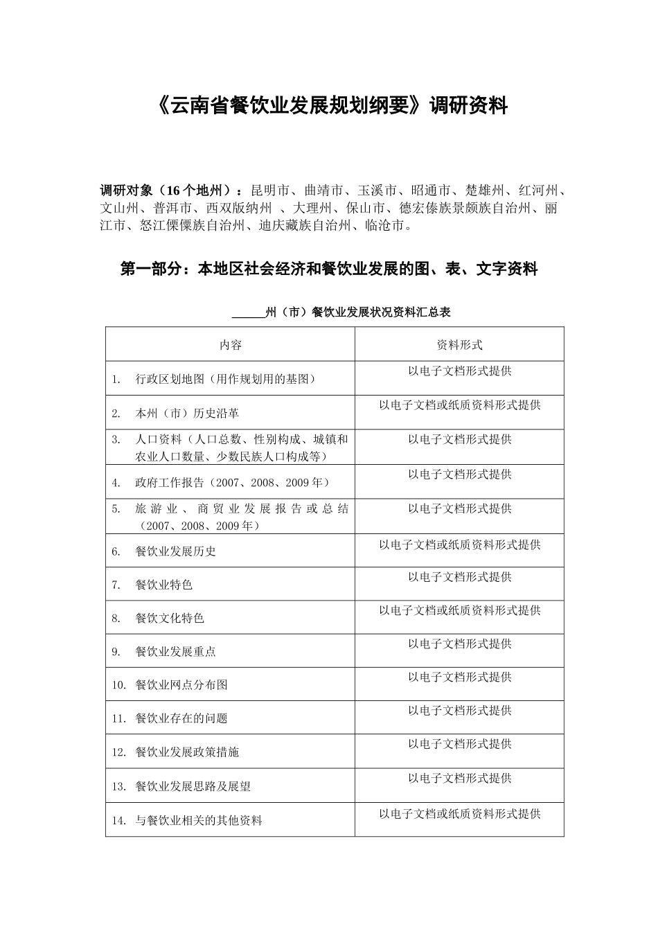 云南省餐饮业发展规划纲要调研资料_第1页