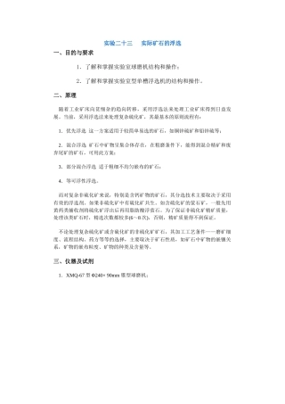 【采矿课件】实验二十三实际矿石的浮选