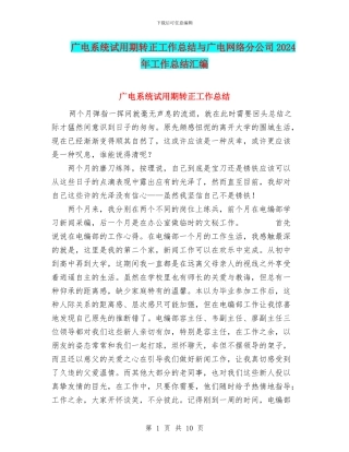 广电系统试用期转正工作总结与广电网络分公司2024年工作总结汇编