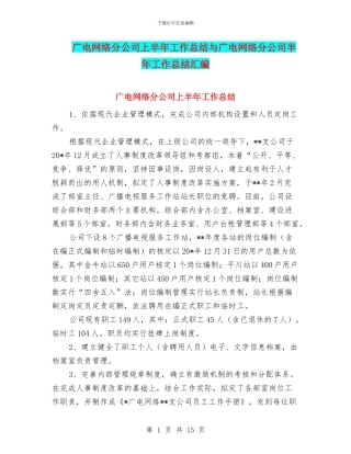 广电网络分公司上半年工作总结与广电网络分公司半年工作总结汇编