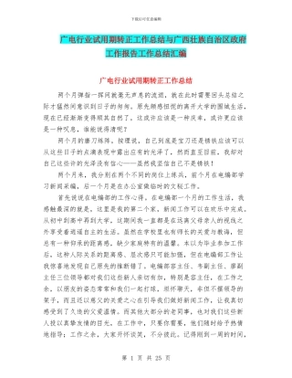 广电行业试用期转正工作总结与广西壮族自治区政府工作报告工作总结汇编