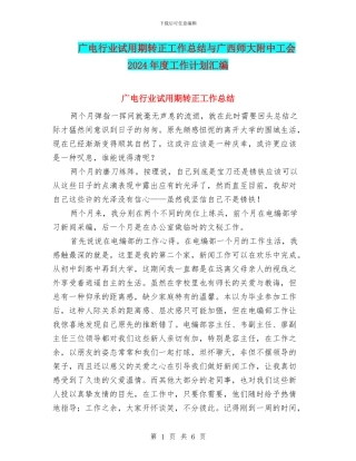 广电行业试用期转正工作总结与广西师大附中工会2024年度工作计划汇编