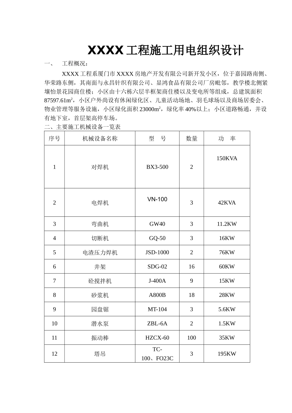 XXXX工程施工用电组织设计_第1页
