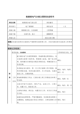 电气主管岗位说明书