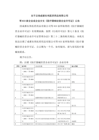 关于注销成都东伟医药用品有限公司