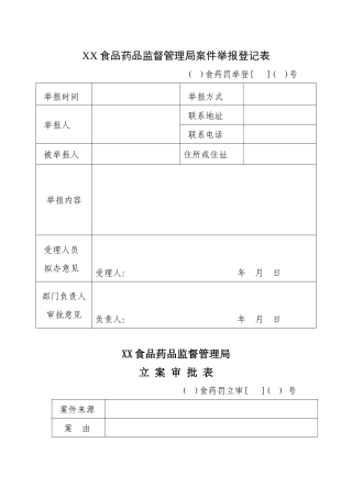 食品药品监督管理局稽查执法文书