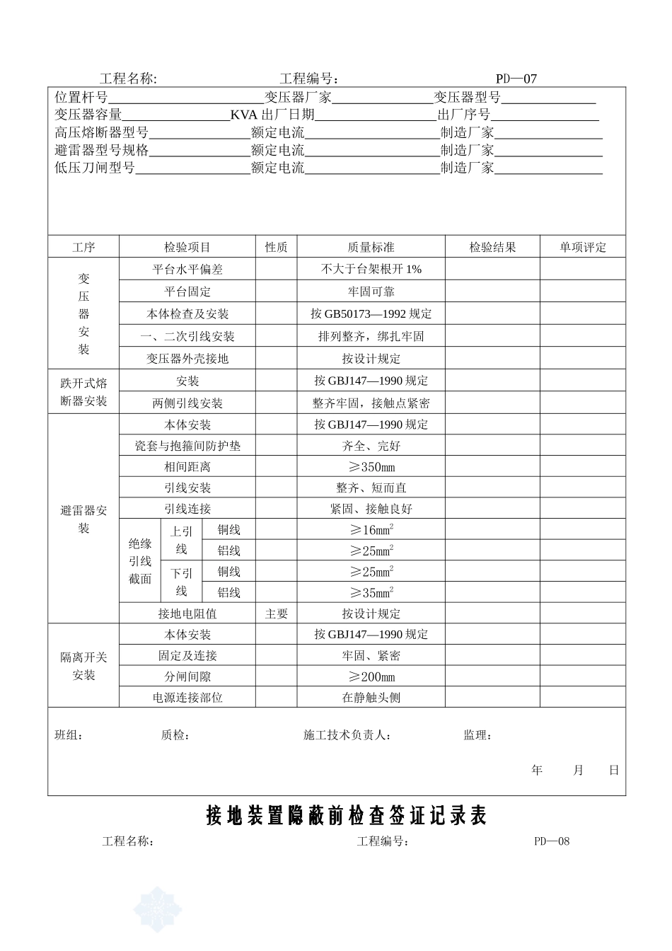 电力安装工程施工表格_secret_第3页